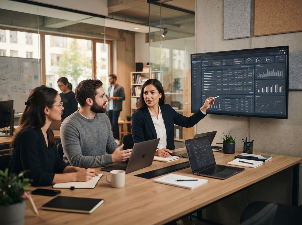 MiraiX AI App analysts reviewing model output on data terminals